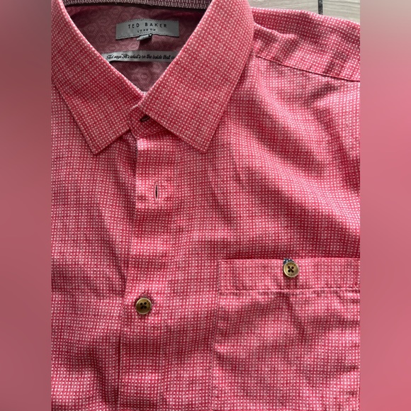 Like New Ted Baker Sz XL Casual Short Sleeve Red Gingham Check Button Down Shirt - Picture 5 of 9